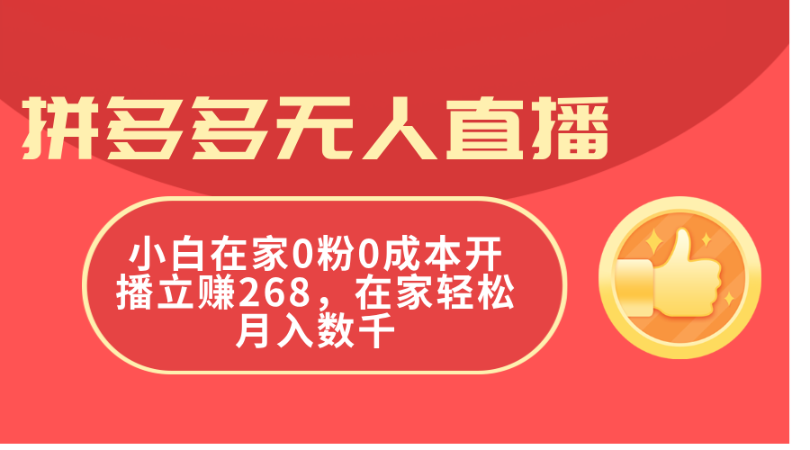 （11521期）拼多多无人直播，小白在家0粉0成本开播立赚268，在家轻松月入数千-云长聊项目
