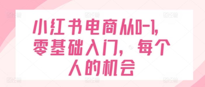 小红书电商从0-1，零基础入门，每个人的机会-云长聊项目