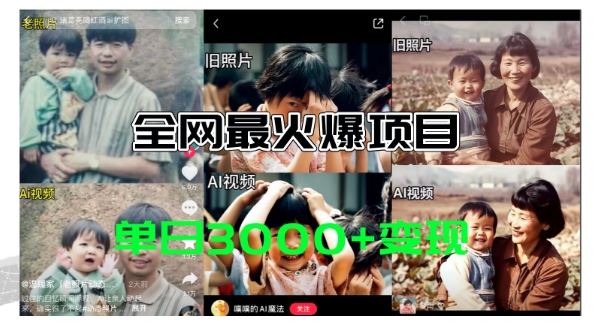 全网爆火的AI让老照片动起来教程，蹭热点日赚3k+，内含免费工具一键可生成【揭秘】-云长聊项目