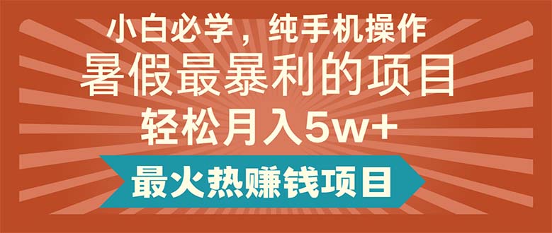 （11583期）小白必学，纯手机操作，暑假最暴利的项目轻松月入5w+最火热赚钱项目-云长聊项目