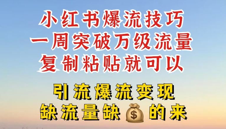 小红书爆流技巧，一周突破万级流量，复制粘贴就可以，引流爆流变现【揭秘】-云长聊项目