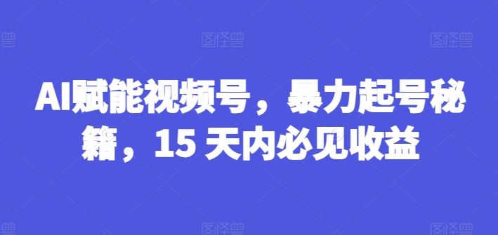 AI赋能视频号，暴力起号秘籍，15 天内必见收益【揭秘】-云长聊项目