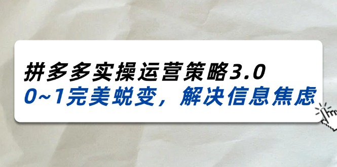（11658期）2024_2025拼多多实操运营策略3.0，0~1完美蜕变，解决信息焦虑（38节）-云长聊项目