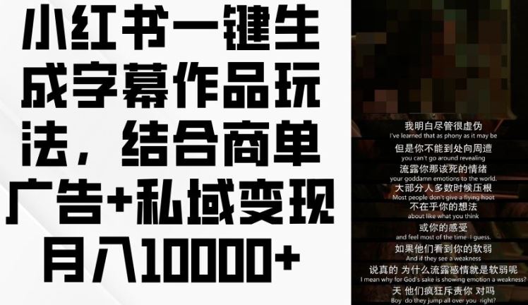 小红书一键生成字幕作品玩法，结合商单广告+私域变现月入1w+【揭秘】-云长聊项目