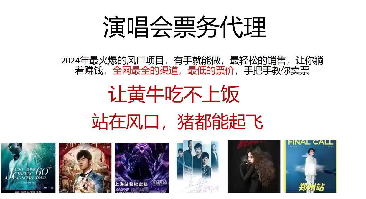 （11753期）演唱会票务代理，2024年最火爆风口项目，全网最低的票价，小白一分钟上…-云长聊项目