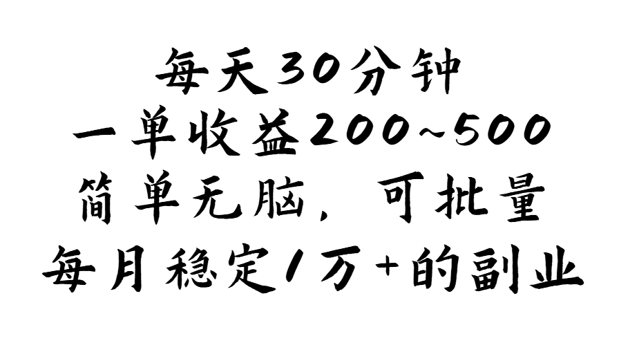（11764期）每天30分钟，一单收益200~500，简单无脑，可批量放大，每月稳定1万+的…-云长聊项目