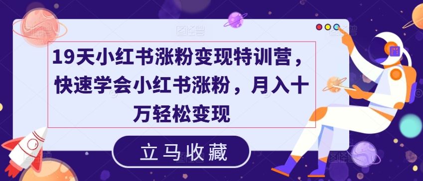 19天小红书涨粉变现特训营，快速学会小红书涨粉，月入十万轻松变现-云长聊项目
