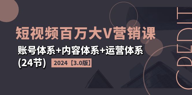 （11795期）2024短视频·百万大V营销课【3.0版】账号体系+内容体系+运营体系(24节)-云长聊项目