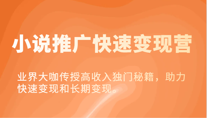 小说推广快速变现营-业界大咖传授高收入独门秘籍，助力快速变现和长期变现。-云长聊项目