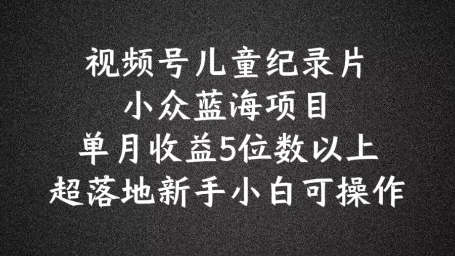 2024蓝海项目视频号儿童纪录片科普，单月收益5位数以上，新手小白可操作【揭秘】-云长聊项目