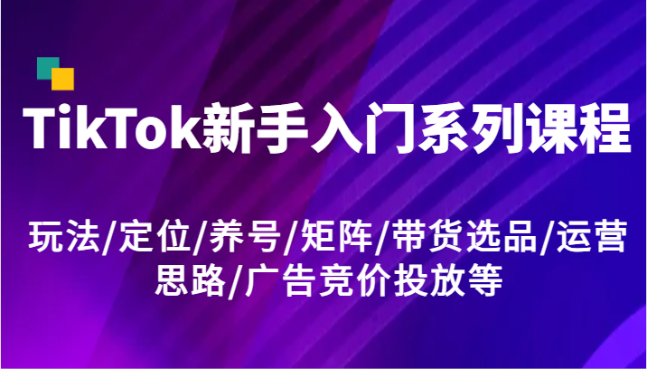 TikTok新手入门系列课程，玩法/定位/养号/矩阵/带货选品/运营思路/广告竞价投放等-云长聊项目