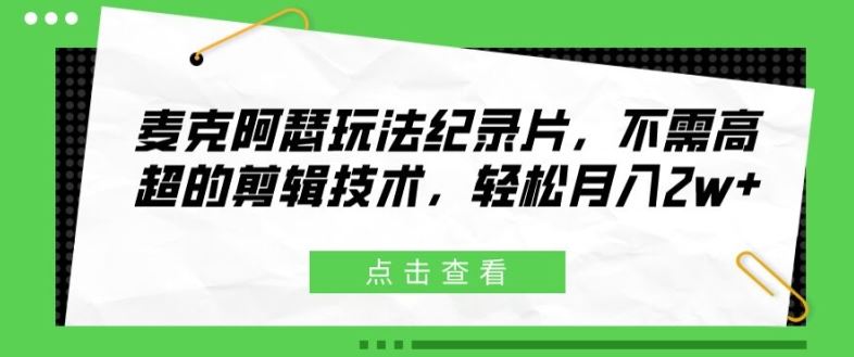 麦克阿瑟玩法纪录片，不需高超的剪辑技术，轻松月入2w+【揭秘】-云长聊项目