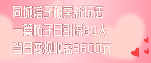 同城搭子相亲新玩法一篇帖子引流80人当日变现3600元(项目教程+实操教程)【揭秘】-云长聊项目