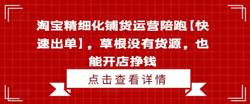 淘宝精细化铺货运营陪跑【快速出单】，草根没有货源，也能开店挣钱-云长聊项目