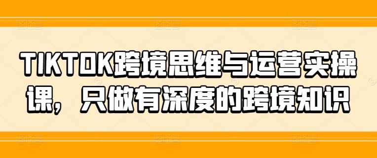 TIKTOK跨境思维与运营实操课，只做有深度的跨境知识-云长聊项目
