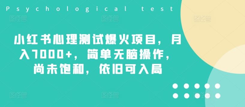 小红书心理测试爆火项目，月入7000+，简单无脑操作，尚未饱和，依旧可入局-云长聊项目