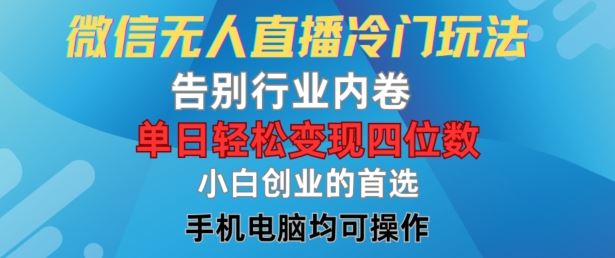 微信无人直播冷门玩法，告别行业内卷，单日轻松变现四位数，小白的创业首选【揭秘】-云长聊项目