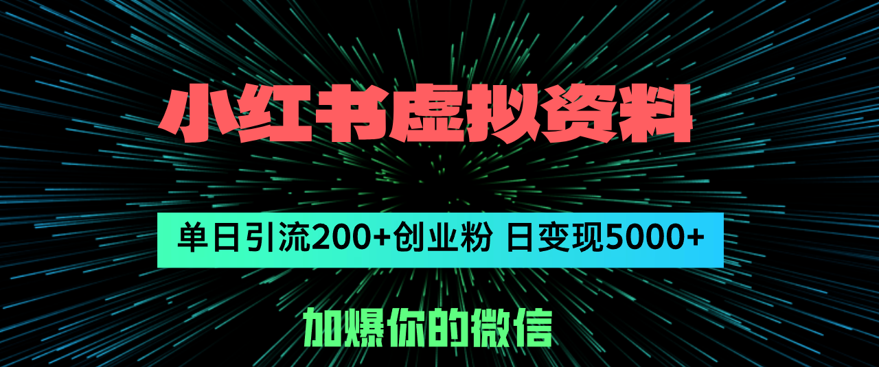 （12164期）小红书虚拟资料日引流200+创业粉，单日变现5000+-云长聊项目