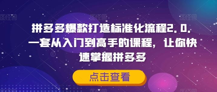 拼多多爆款打造标准化流程2.0，一套从入门到高手的课程，让你快速掌握拼多多-云长聊项目