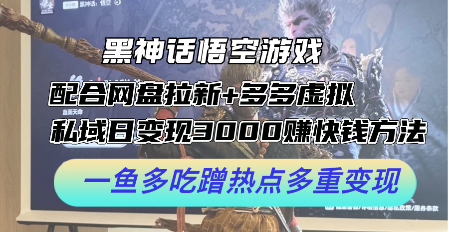 （12316期）黑神话悟空游戏配合网盘拉新+多多虚拟+私域日变现3000+赚快钱方法。…-云长聊项目