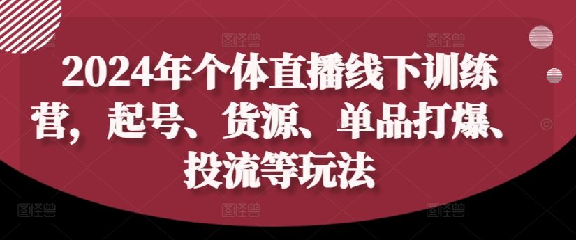 2024年个体直播训练营，起号、货源、单品打爆、投流等玩法-云长聊项目