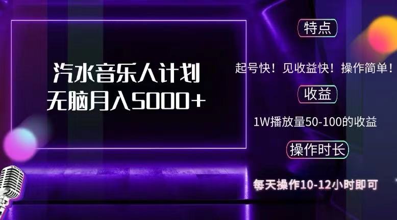 （12429期）抖音汽水音乐人计划无脑月入5000+-云长聊项目