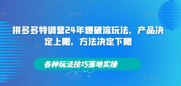 拼多多特训营24年爆破流玩法，产品决定上限，方法决定下限，各种玩法技巧落地实操-云长聊项目