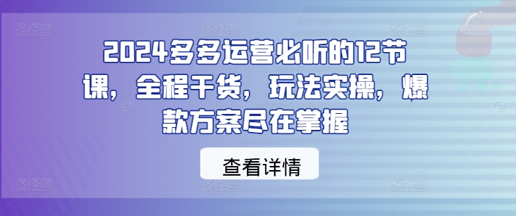 2024多多运营必听的12节课，全程干货，玩法实操，爆款方案尽在掌握-云长聊项目