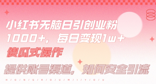 小红书无脑每日引流创业粉500+，小白每天只花半小时，躺赚长尾收益【揭秘】-云长聊项目