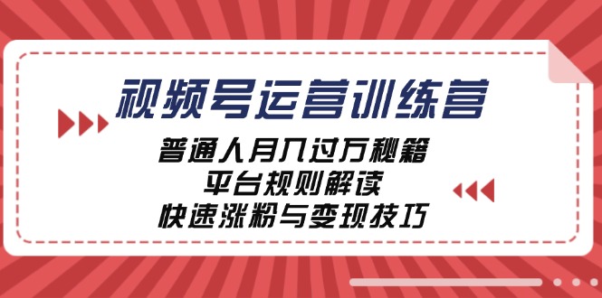 视频号运营训练营：普通人月入过万秘籍，平台规则解读，快速涨粉与变现-云长聊项目