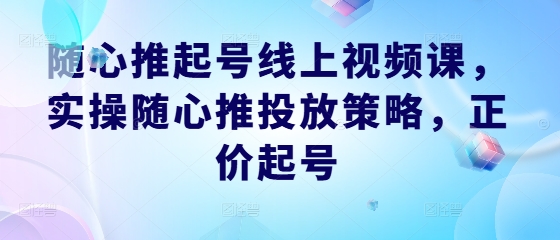 随心推起号线上视频课，实操随心推投放策略，正价起号-云长聊项目