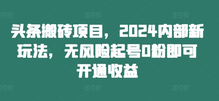 头条搬砖项目，2024内部新玩法，无风险起号0粉即可开通收益-云长聊项目