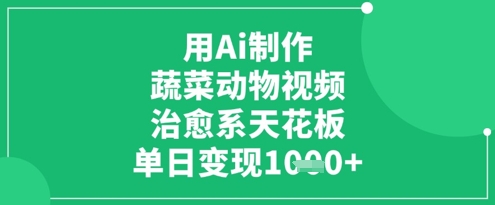 用Ai制作蔬菜动物视频，治愈系天花板，单日变现1k-云长聊项目