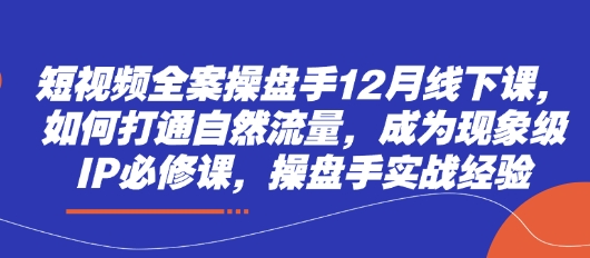 短视频全案操盘手12月线下课，如何打通自然流量，成为现象级IP必修课，操盘手实战经验-云长聊项目