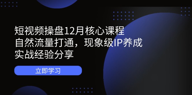 短视频操盘12月核心课程：自然流量打通，现象级IP养成，实战经验分享-云长聊项目