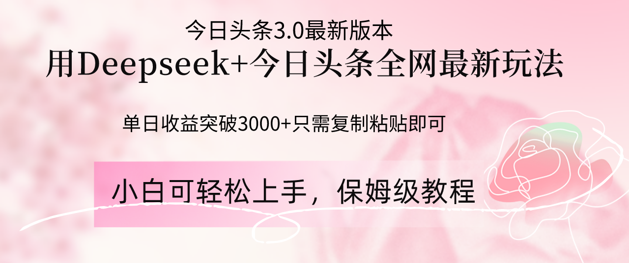 Deepseek结合今日头条全网最新玩法，单日收益突破3000+，只需要简单的…-云长聊项目