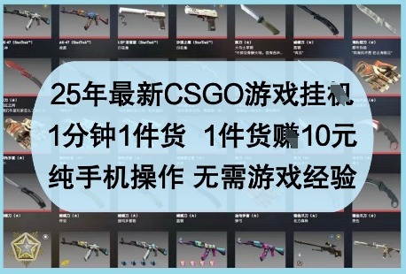 25年最新CSGO游戏挂G，1分钟1件货，1件货挣10元，纯手机操作，无需游戏经验【揭秘】-云长聊项目