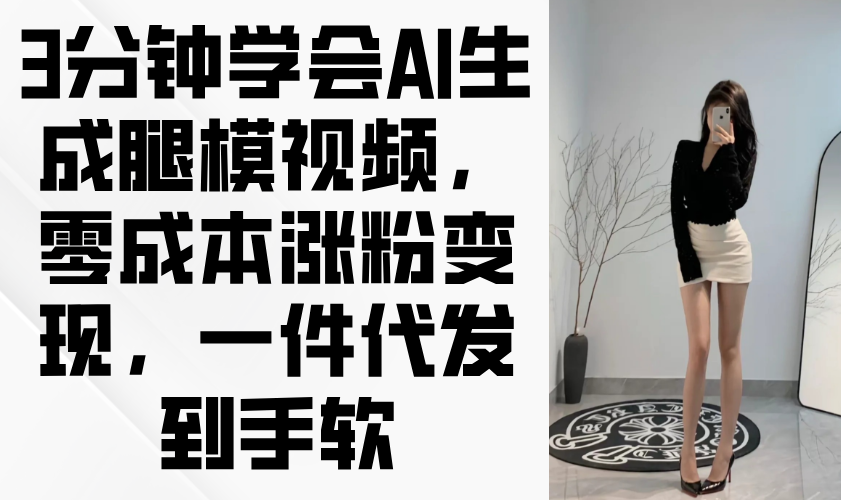 3分钟学会AI生成腿模视频，零成本涨粉变现，一件代发到手软-云长聊项目