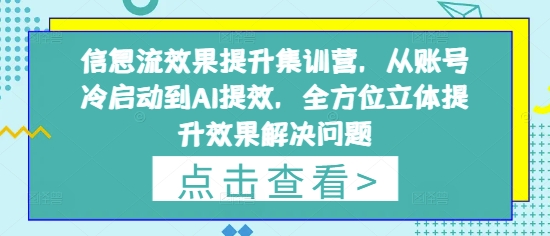 信息流效果提升集训营，从账号冷启动到AI提效，全方位立体提升效果解决问题-云长聊项目