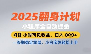 2025小程序全自动掘金，48 小时可见收益，日入8张，长期稳定靠谱，小白宝妈轻松上手【揭秘】-云长聊项目