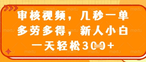 视频审核员，几秒一单，不限时间，不限地点，多做多得，新人小白一天轻松几张+【揭秘】-云长聊项目