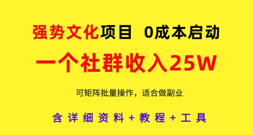 强势文化项目，一个社群收入25个W，0成本启动，可矩阵批量操作，原创详细实操教程-云长聊项目