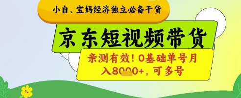 小白宝妈经济独立必备干货，京东短视频带货，亲测有效!0基础单号月入8k+，可多号【揭秘】-云长聊项目