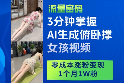 3分钟掌握AI生成俯卧撑女孩视频，零成本涨粉变现，1个月1W粉-云长聊项目