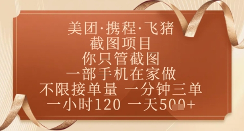 飞猪美团截图项目，你只管截图，一部手机在家做，正规平台无套路，一天5张+【揭秘】-云长聊项目