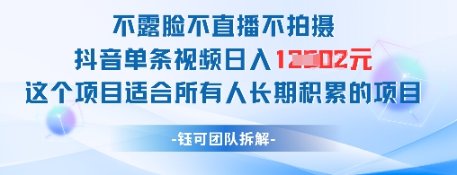 不露脸不直播不拍摄抖音单条视频日入1k+这个项目适合所有人长期积累的项目-云长聊项目
