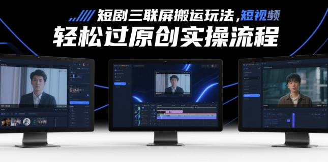 短剧三联屏搬运玩法，短剧搬运轻松过原创实操流程-云长聊项目
