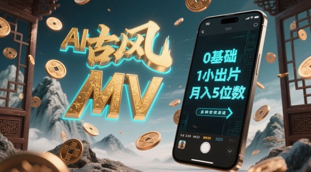 AI一键生成古风音乐MV，0剪辑基础1小时出片，多种变现渠道，一部手机月入5位数-云长聊项目