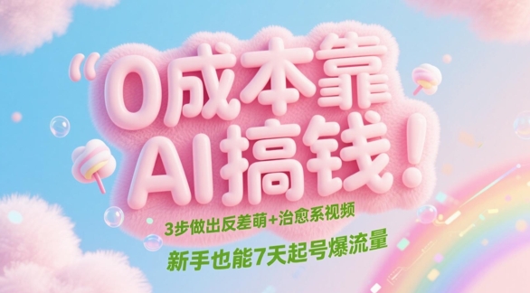 0成本靠AI搞钱！3步做出反差萌+治愈系视频，新手也能7天起号爆流量-云长聊项目