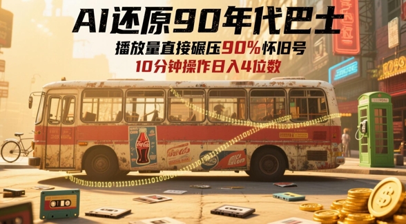 AI还原90年代巴士，一帧就让70后泪崩，播放量直接碾压90%怀旧号，每天操作十分钟，日入四位数-云长聊项目